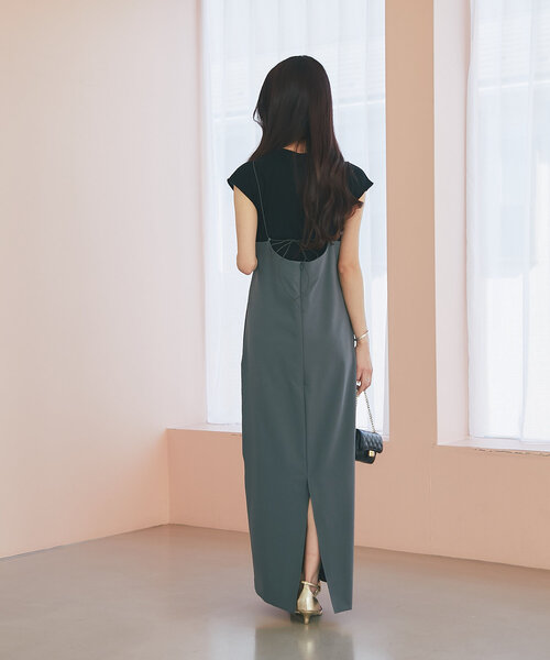 La boutique BonBon（ラブティックボンボン）の「【低身長サイズあり・セットで便利】カットソーセットキャミワンピース（ワンピース・レディース・チャコールグレー/ブラック・FREE/PS）」の14枚目の写真