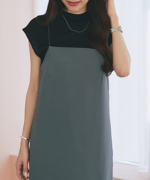 La boutique BonBon（ラブティックボンボン）の「【低身長サイズあり・セットで便利】カットソーセットキャミワンピース（ワンピース・レディース・チャコールグレー/ブラック・FREE/PS）」の13枚目の写真