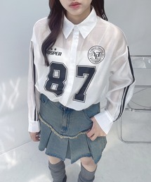 AS KNOW AS plus | ●ナンバープリント 袖ラインシアービッグサイズシャツ(シャツ/ブラウス)