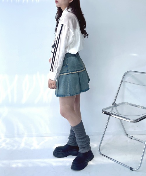 AS KNOW AS plus（アズノゥアズプラス）の「●ナンバープリント 袖ラインシアービッグサイズシャツ（シャツ/ブラウス・レディース・オフホワイト/チャコールグレー/グリーン・FREE）」の15枚目の写真