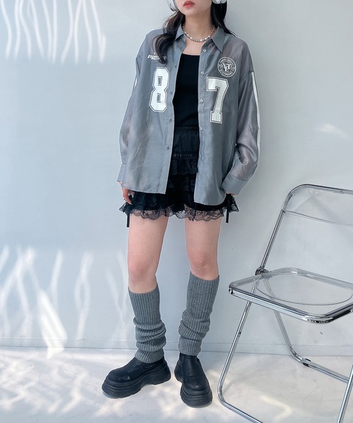 AS KNOW AS plus（アズノゥアズプラス）の「●ナンバープリント 袖ラインシアービッグサイズシャツ（シャツ/ブラウス・レディース・オフホワイト/チャコールグレー/グリーン・FREE）」の20枚目の写真