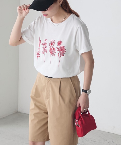 BONLECILL(ボンルシール)の「フラワー刺繍T(Tシャツ/カットソー・レディース・オートミール/ベージュ/ピンク/オフホワイト・FREE)」の7枚目の写真