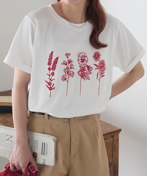 tシャツ Escala floral フラワー刺繍クラフトTシャツ レディース セール】フラワー刺繍T（Tシャツ/カットソー）｜BONLECILL