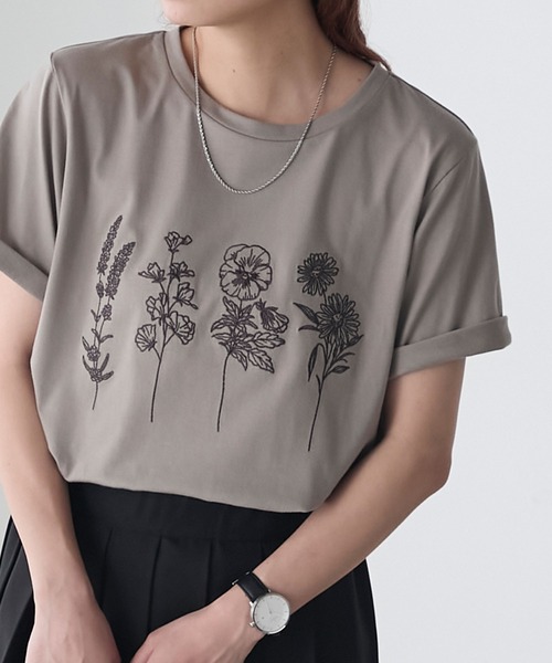 tシャツ Escala floral フラワー刺繍クラフトTシャツ レディース フラワーライン刺繍Tシャツ[fu274] | レディースファッション