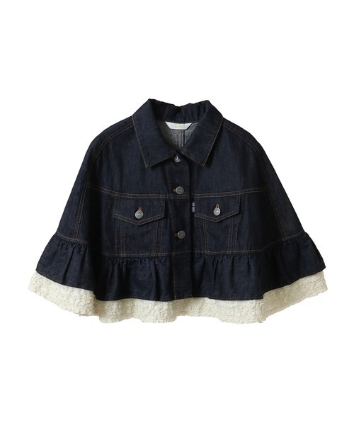 PINK HOUSE（ピンクハウス）の「ローンフリル使いデニムケープ（ポンチョ・レディース・ブルー/ブラック/ホワイト/ネイビー・フリー）」の8枚目の写真