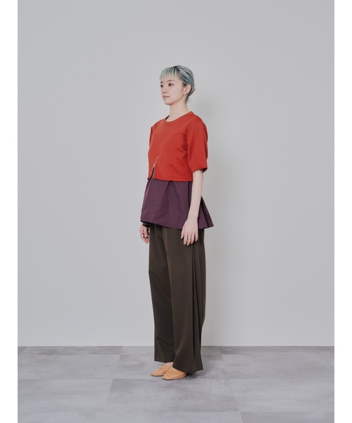 DOLLUPOOPS（ドールアップウップス）の「サイドプリーツ配色ステッチパンツ（スラックス・レディース・ワインレッド/ブラウン/ブラック・38）」の21枚目の写真