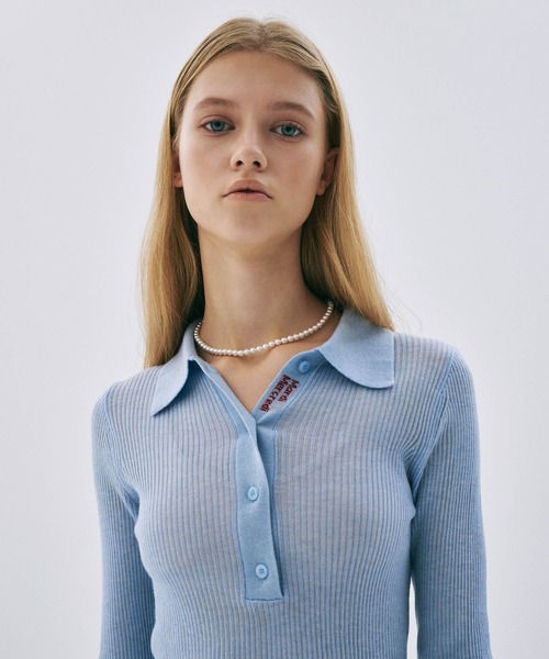 Mardi Mercredi(マルディメクルディ)の「RIBBED KNIT SLIMFIT TOP / リブニット スリム フィット トップ(ニット/セーター・レディース・ライトブルー/ピンク/チャコール/ネイビー・FREE)」の2枚目の写真