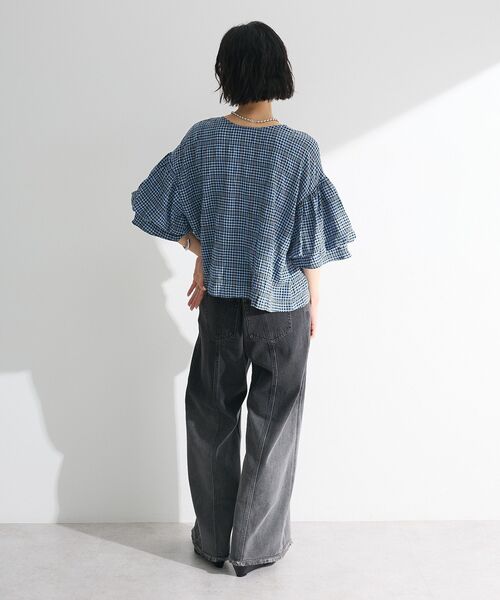 セール】前後2way袖バルーンギンガムチェックブラウス（シャツ