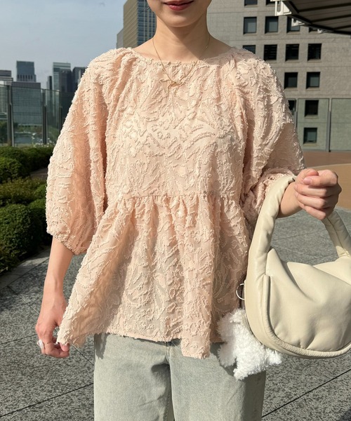 ちょこび ペプラムジャガードブラウス made in INTER FACTORY ちょこび - ペプラムジャガードブラウス made in INTER FACTORY