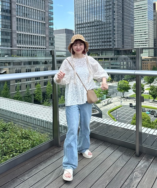 INTER FACTORY（インターファクトリー）の「ちょこび - ペプラムジャガードブラウス made in INTER FACTORY（シャツ/ブラウス・レディース・オレンジ/アイボリー・FREE）」の16枚目の写真