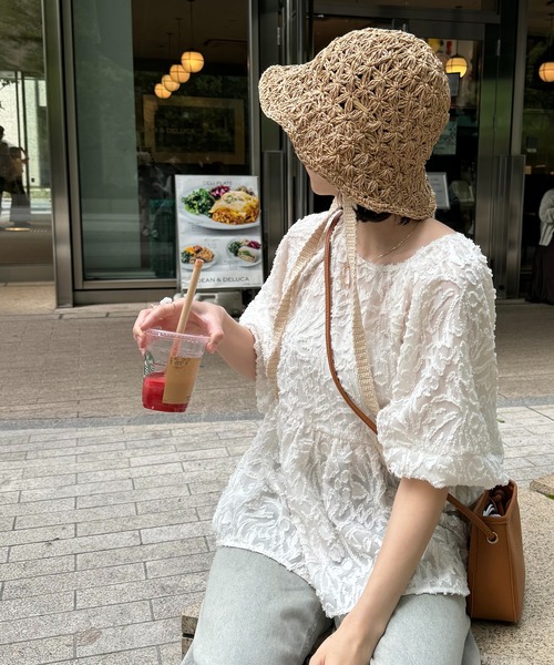 INTER FACTORY（インターファクトリー）の「ちょこび - ペプラムジャガードブラウス made in INTER FACTORY（シャツ/ブラウス・レディース・オレンジ/アイボリー・FREE）」の20枚目の写真