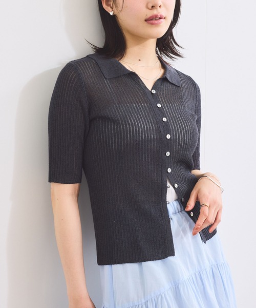 VIS(ビス)の「サマーニットシアーリブカーディガン(カーディガン/ボレロ・レディース・ピンク系その他2/キナリ/チャコールグレー・FREE)」の3枚目の写真