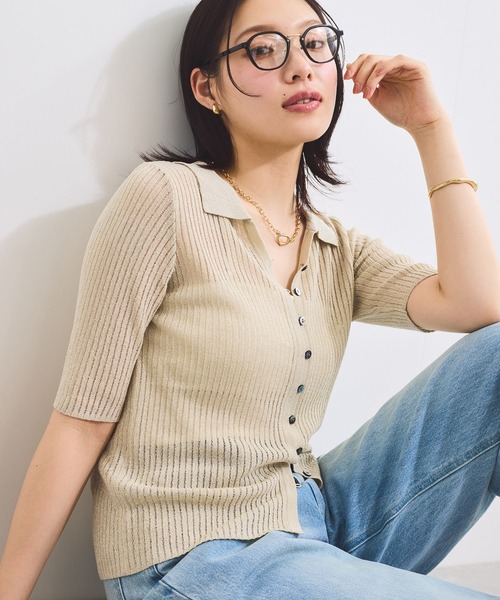 VIS(ビス)の「サマーニットシアーリブカーディガン(カーディガン/ボレロ・レディース・ピンク系その他2/キナリ/チャコールグレー・FREE)」の2枚目の写真