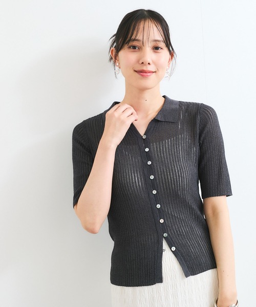 VIS(ビス)の「サマーニットシアーリブカーディガン(カーディガン/ボレロ・レディース・ピンク系その他2/キナリ/チャコールグレー・FREE)」の4枚目の写真