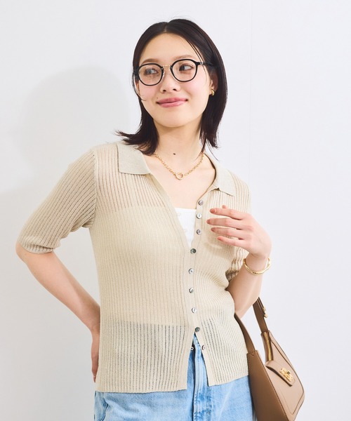 VIS(ビス)の「サマーニットシアーリブカーディガン(カーディガン/ボレロ・レディース・ピンク系その他2/キナリ/チャコールグレー・FREE)」の10枚目の写真