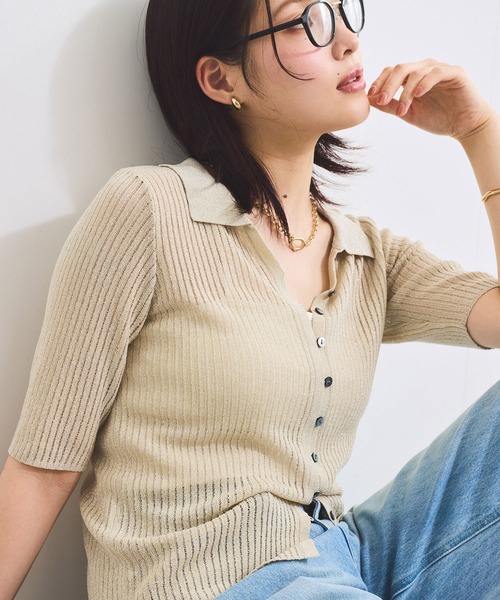 VIS(ビス)の「サマーニットシアーリブカーディガン(カーディガン/ボレロ・レディース・ピンク系その他2/キナリ/チャコールグレー・FREE)」の12枚目の写真