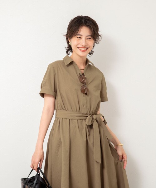 セール】ウォッシャブルサッカーシャツワンピース（シャツワンピース