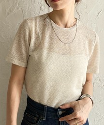 She's Closet（シーズクローゼット）の「ドライタッチ半袖ショート丈透かし編みラメシアートップス/Tシャツ（Tシャツ/カットソー）」
