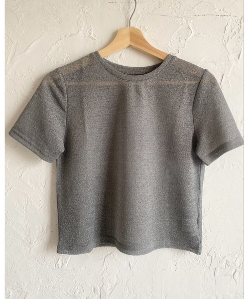 She's Closet(シーズクローゼット)の「ドライタッチ半袖ショート丈透かし編みラメシアートップス/Tシャツ(Tシャツ/カットソー・レディース・アイボリー/ブラック/グレー・FREE)」の15枚目の写真