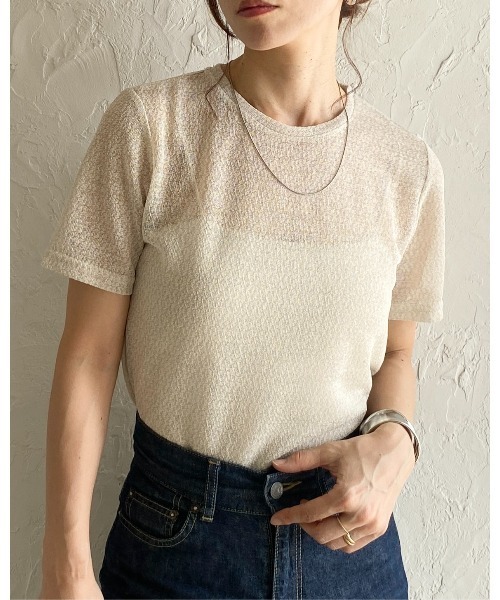 She's Closet(シーズクローゼット)の「ドライタッチ半袖ショート丈透かし編みラメシアートップス/Tシャツ(Tシャツ/カットソー・レディース・アイボリー/ブラック/グレー・FREE)」の17枚目の写真
