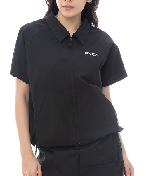 RVCA(ルーカ)の「【RVCA/ルーカ】25SS MINI RVCA UTILITY SS/水陸両用速乾ドローコード付きブラウジングUVケアジップアップラグラン半袖ロゴシャツ(シャツ/ブラウス・レディース・ブラック・MEDIUM)」の1枚目の写真
