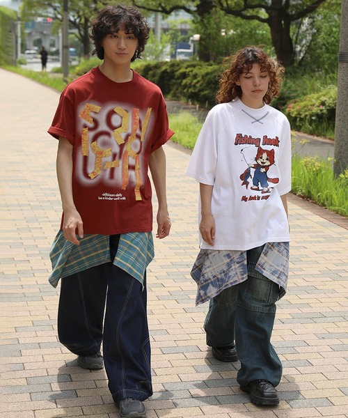 HOOK(フック)の「HOOK -original- アメリカンカートゥーン釣り猫プリントラグランスリーブTEE (SS)(Tシャツ/カットソー・メンズ・ホワイト/ライトグレー・MEDIUM/LARGE/X-LARGE)」の11枚目の写真