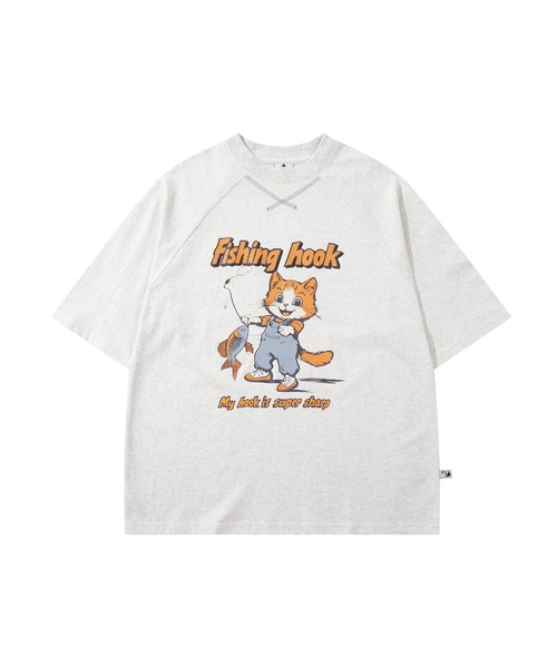 HOOK(フック)の「HOOK -original- アメリカンカートゥーン釣り猫プリントラグランスリーブTEE (SS)(Tシャツ/カットソー・メンズ・ホワイト/ライトグレー・MEDIUM/LARGE/X-LARGE)」の6枚目の写真