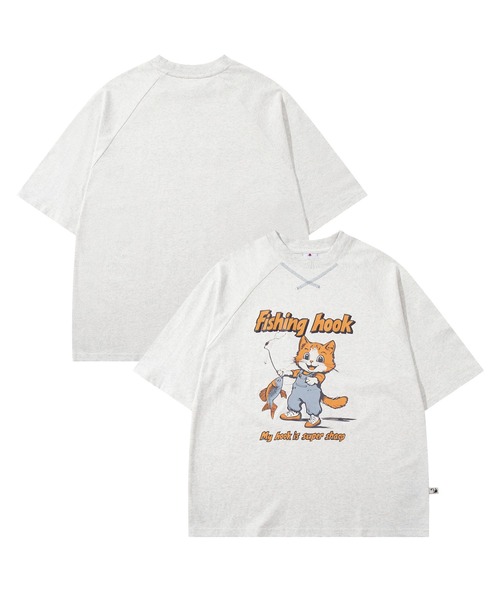 HOOK(フック)の「HOOK -original- アメリカンカートゥーン釣り猫プリントラグランスリーブTEE (SS)(Tシャツ/カットソー・メンズ・ホワイト/ライトグレー・MEDIUM/LARGE/X-LARGE)」の7枚目の写真
