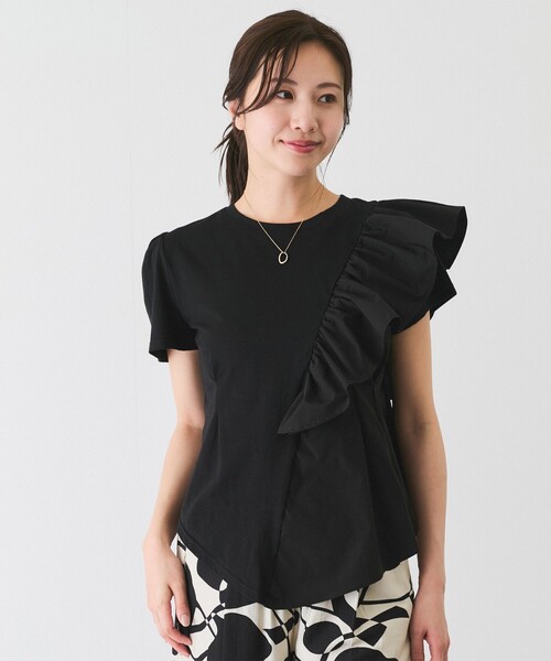 Jayro（ジャイロ）の「アシメトリーフリルTシャツ（Tシャツ/カットソー・レディース・ブラック/ホワイト/サックスブルー・M）」の8枚目の写真
