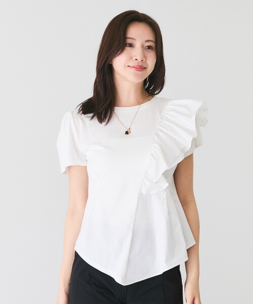 Jayro（ジャイロ）の「アシメトリーフリルTシャツ（Tシャツ/カットソー・レディース・ブラック/ホワイト/サックスブルー・M）」の17枚目の写真