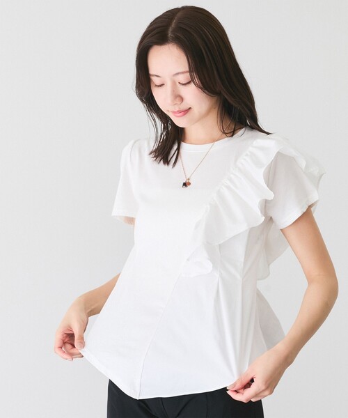 Jayro（ジャイロ）の「アシメトリーフリルTシャツ（Tシャツ/カットソー・レディース・ブラック/ホワイト/サックスブルー・M）」の18枚目の写真