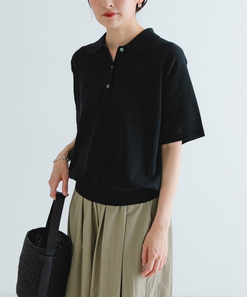 アーバンリサーチ URBAN RESEARCH 透かし柄ハーフスリーブニット