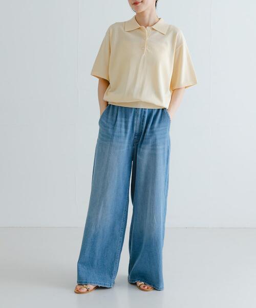 URBAN RESEARCH（アーバンリサーチ）の「シャツカラーハーフスリーブニット（ニット/セーター・レディース・アイボリー/ブラック/イエロー・FREE）」の9枚目の写真