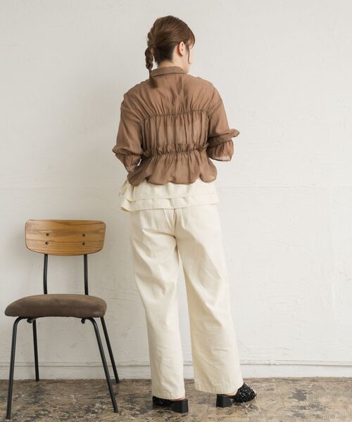 RETRO GIRL（レトロガール）の「フリルギャザーシアーSH（シャツ/ブラウス・レディース・ブルー/オフホワイト/ダークブラウン・FREE）」の22枚目の写真