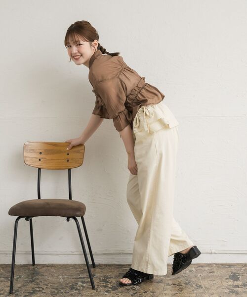 RETRO GIRL（レトロガール）の「フリルギャザーシアーSH（シャツ/ブラウス・レディース・ブルー/オフホワイト/ダークブラウン・FREE）」の21枚目の写真