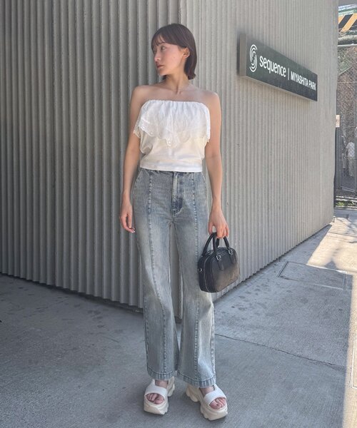 mline（エムライン）の「[mline]レースレイヤード バンドゥ（Tシャツ/カットソー・レディース・ブラック/オフホワイト・FREE）」の22枚目の写真