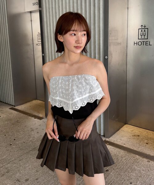 mline（エムライン）の「[mline]レースレイヤード バンドゥ（Tシャツ/カットソー・レディース・ブラック/オフホワイト・FREE）」の12枚目の写真