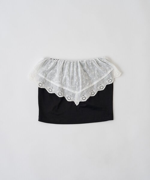 mline（エムライン）の「[mline]レースレイヤード バンドゥ（Tシャツ/カットソー・レディース・ブラック/オフホワイト・FREE）」の10枚目の写真