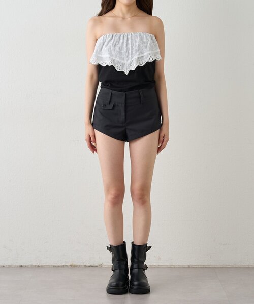 mline（エムライン）の「[mline]レースレイヤード バンドゥ（Tシャツ/カットソー・レディース・ブラック/オフホワイト・FREE）」の9枚目の写真