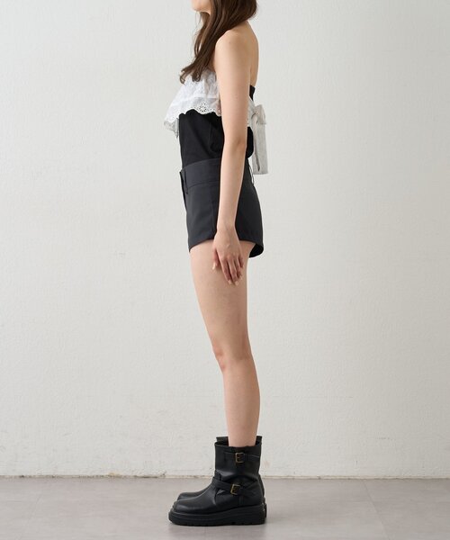 mline（エムライン）の「[mline]レースレイヤード バンドゥ（Tシャツ/カットソー・レディース・ブラック/オフホワイト・FREE）」の8枚目の写真