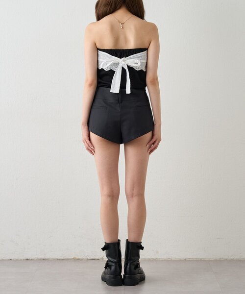 mline（エムライン）の「[mline]レースレイヤード バンドゥ（Tシャツ/カットソー・レディース・ブラック/オフホワイト・FREE）」の7枚目の写真