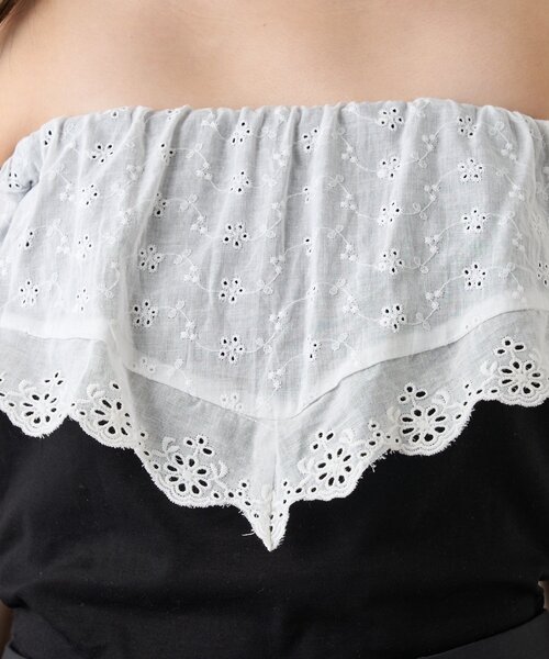 mline（エムライン）の「[mline]レースレイヤード バンドゥ（Tシャツ/カットソー・レディース・ブラック/オフホワイト・FREE）」の3枚目の写真