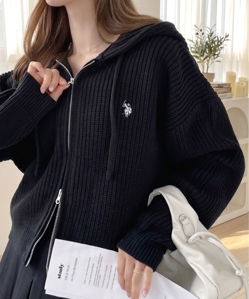 U.S. POLO ASSN.（ユーエスポロアッスン）の「【Ada.別注 U.S. POLO ASSN】ショート丈 ダブルジップ ニット パーカー（パーカー・レディース・ライトグレー/ネイビー/アイボリー/ダークブラウン/チャコール/ブラック/ピンク・M）」の3枚目の写真