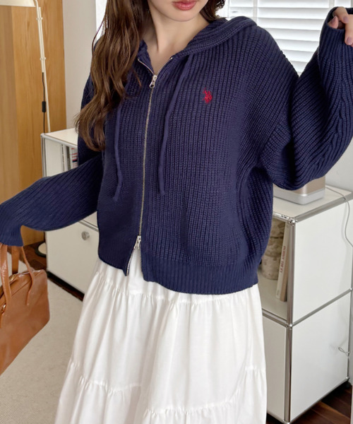 U.S. POLO ASSN.(ユーエスポロアッスン)の「【Ada.別注 U.S. POLO ASSN】ショート丈 ダブルジップ ニット パーカー(パーカー・レディース・ライトグレー/ネイビー/アイボリー/ダークブラウン・M)」の14枚目の写真