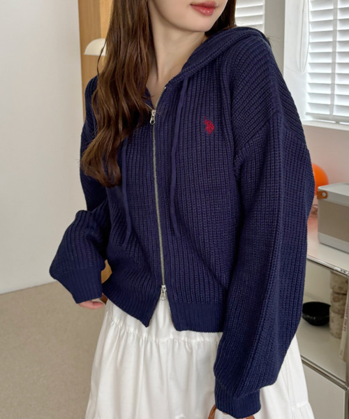 パーカー 「Ada.別注 U.S. POLO ASSN」ショート丈 ダブルジップ ニット パーカー レディース セール】【Ada.別注 U.S. POLO ASSN】ショート丈 ダブルジップ
