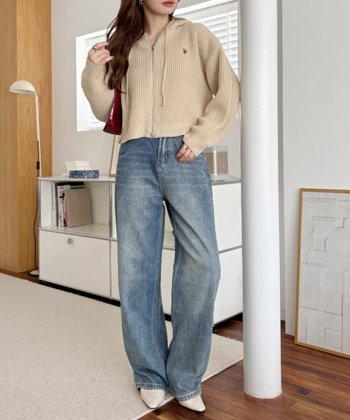 U.S. POLO ASSN.(ユーエスポロアッスン)の「【Ada.別注 U.S. POLO ASSN】ショート丈 ダブルジップ ニット パーカー(パーカー・レディース・ライトグレー/ネイビー/アイボリー/ダークブラウン・M)」の18枚目の写真
