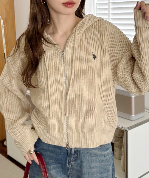 パーカー 「Ada.別注 U.S. POLO ASSN」ショート丈 ダブルジップ ニット パーカー レディース U.S. POLO ASSN. パーカー 「Ada.別注 ASSN」ショート丈 ダブル