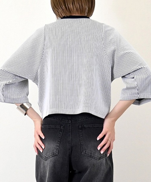 STYLEBLOCK(スタイルブロック)の「ジャガードリブクロップドTシャツ(Tシャツ/カットソー・レディース・ホワイト/レッド/ブラウン・M)」の7枚目の写真