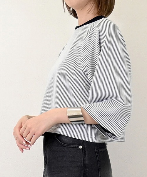 STYLEBLOCK(スタイルブロック)の「ジャガードリブクロップドTシャツ(Tシャツ/カットソー・レディース・ホワイト/レッド/ブラウン・M)」の8枚目の写真