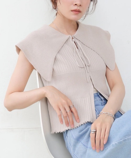 Bab(バブ)の「ビッグカラーサマーニットトップス(ニット/セーター・レディース・オフホワイト/ブラック/ベージュ・FREE)」の19枚目の写真